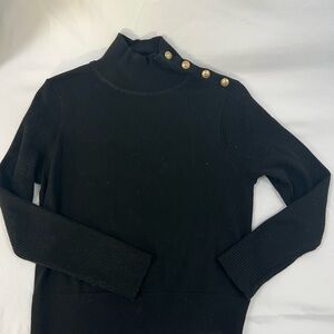 L’Agence Kamdyn crop mock Turtleneck Sweater Black with Gold Button Accents